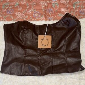 Bailey Rose Brown Faux Leather Strapless Corset Top